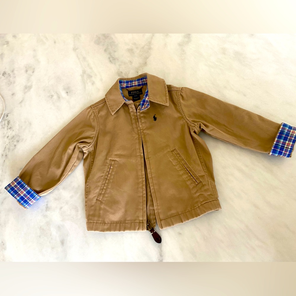 Polo by Ralph Lauren Tan Kids Jacket with Blue Plaid Lining